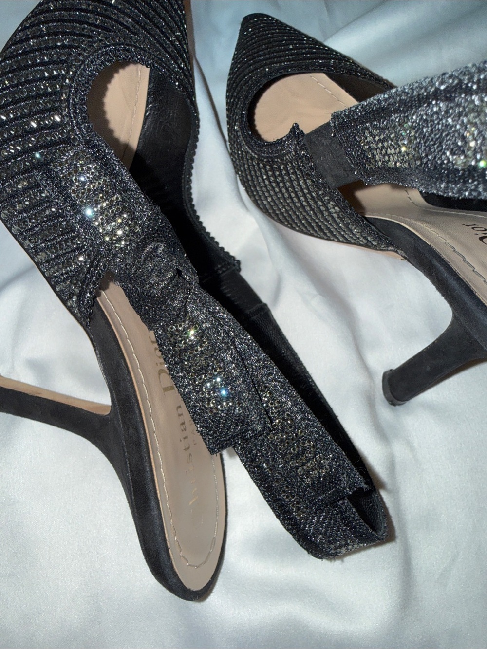 Dior Black Crystal Embellished Lurex Fabric J'adior Slingback Pumps Size 37.5 - Picture 6 of 10